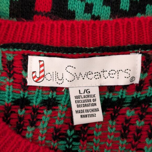 JOLLY SWEATER Red/Green Pullover Christmas Holiday Sweater; Llama; Size Men L - Picture 4 of 5